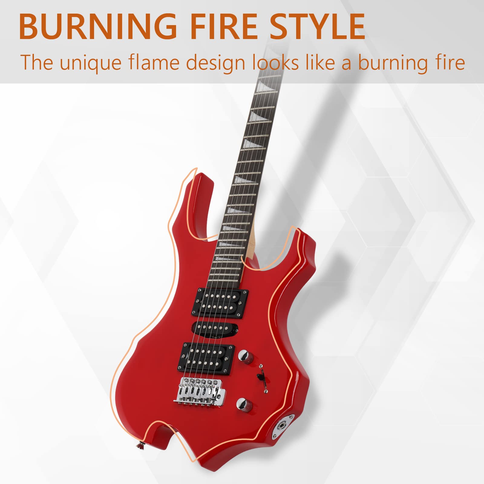 Ktaxon Burning Fire Design Electric Guitar Kit, 36-inch HSH Pickup Electric Guitar Beginner Guitar Set with Amplifier, Rosewood
